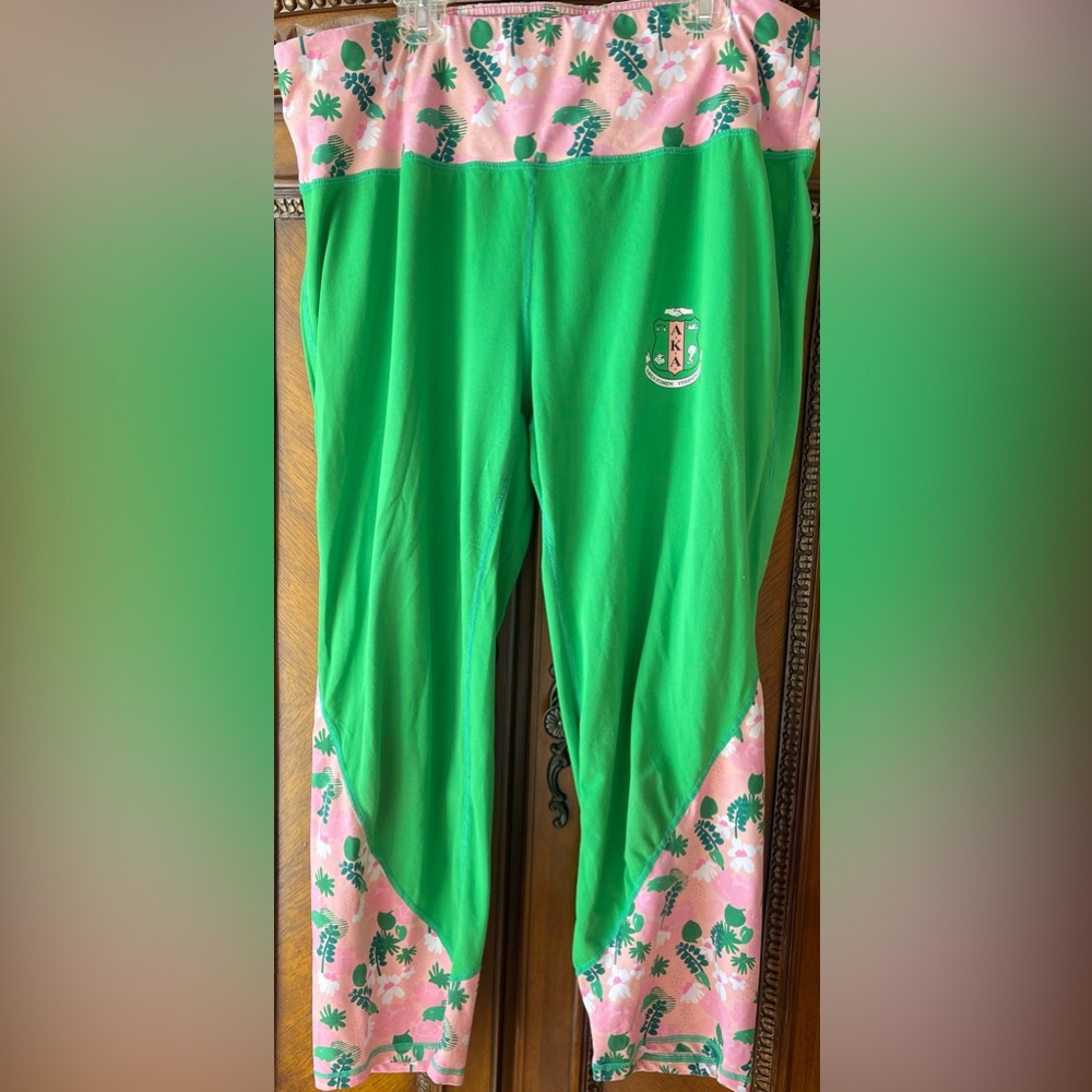 Ivy Storehouse AKA Alpha Kappa Alpha sorority green & pink legging Sz XXL